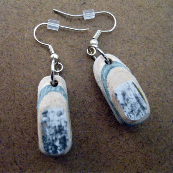TakeTwoSkateShop recycled skateboard wood bead hanging earrings