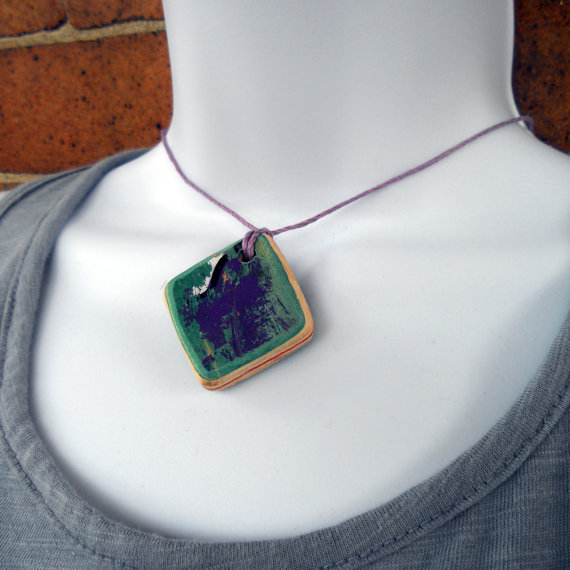 TakeTwoSkateShop self tie recycled skateboard deck wooden bead purple teal