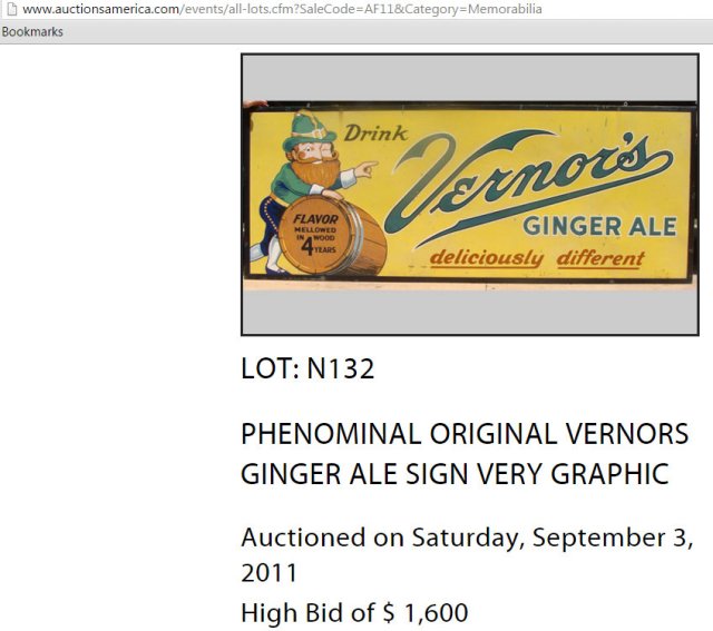 Vernors ginger ale sign